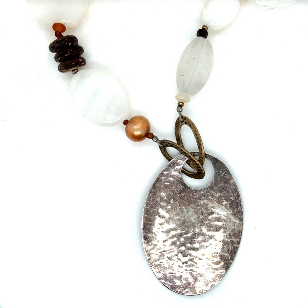 Silpada Hammered Sterling Silver Mixed Stone Pearl Beaded Necklace 18-20"